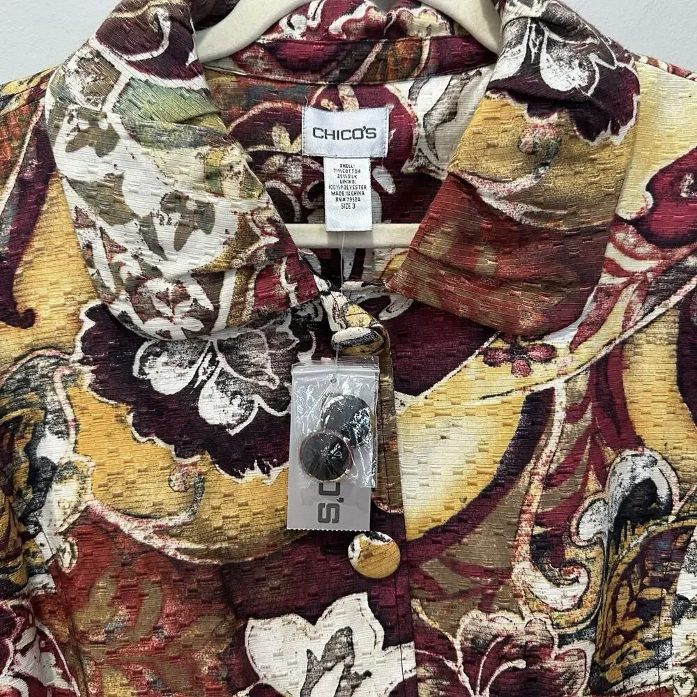 Chicos Jacket Sz 3 Women’s‎ Cotton Silk Tropical Floral Blazer X-Large NWT